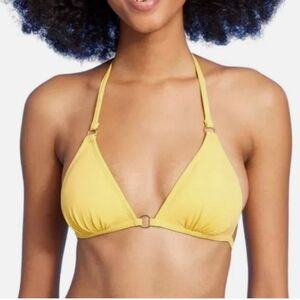 Bikini Set-Yellow Triangle Top-Medium- Gold Ring Detail & Side Tie Bottoms-XS